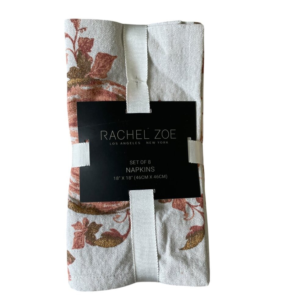 Rachel Zoe Pumpkin Dinner Napkins 18x18 Fall Thanksgiving Metallic Set of 8